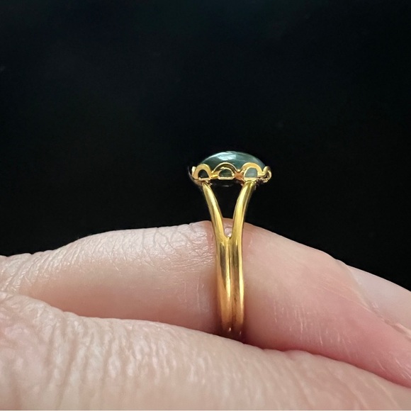 18 k Gold Plated Ring Moss Agate Stone Size 4 Expandable Gift Present 18 karat - Picture 8 of 8